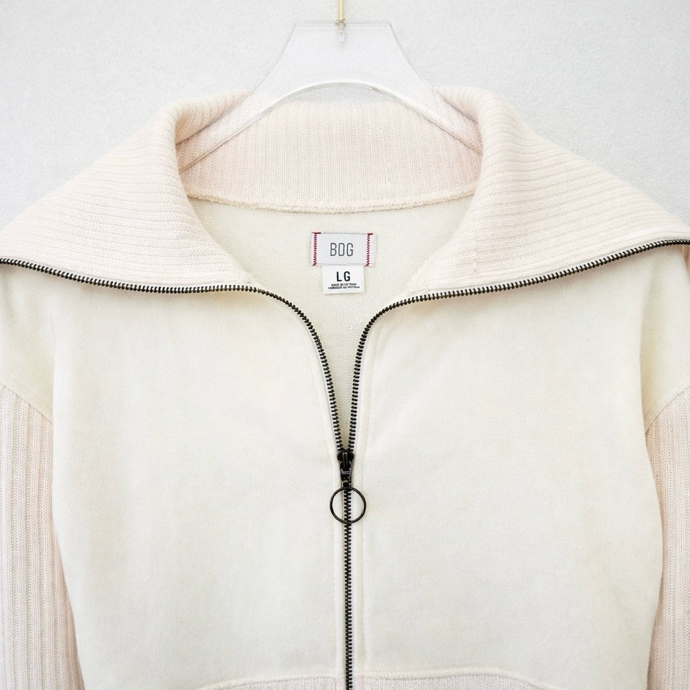 BDG Urban Outfitters Lottie Zip Sweater Top Cropped Knit Collar Ivory Size Large - Picture 5 of 12